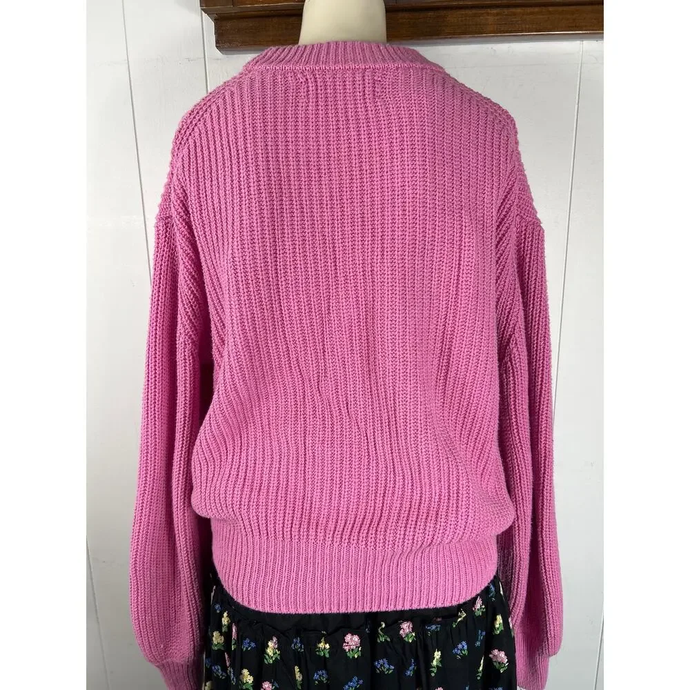 Samsoe Samsoe Kaylie Cotton Chunky Ribknit Crewneck Sweater in Bubblegum Size M.